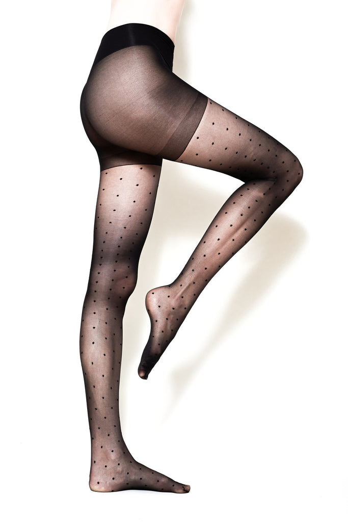 Dim Style Black Women's tights in veil and polka dots with sexy high cut